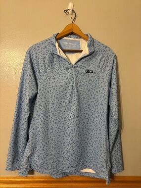 Women's Peter Millar Blue USGA Blue Floral Printed Raglan Perth Quarter-Zip Top